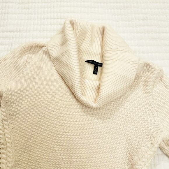 White House Black Market Cowl Neck Fringe Sweater sz M Cream Knit Sweater - Picture 4 of 8